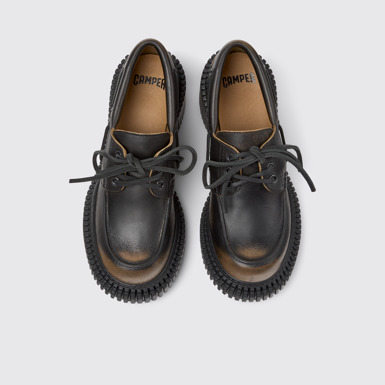 Overhead view of Pix London Black Leather Moccasins for Women.