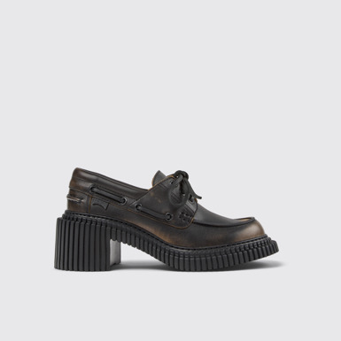 Side view of Pix London Black Leather Moccasins for Women.