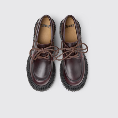 Overhead view of Pix London Burgundy Leather Moccasin Shoes for Women.