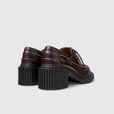 Back view of Pix London Burgundy Leather Moccasin Shoes for Women.