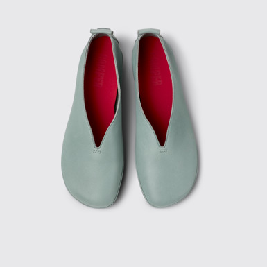 Overhead view of Right Green Leather Moccasin/Ballerina for Women.