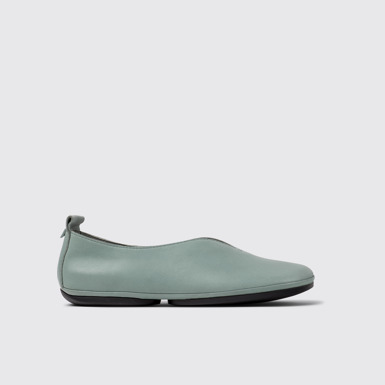 Side view of Right Green Leather Moccasin/Ballerina for Women.