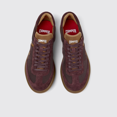 Overhead view of Pelotas Soller Burgundy Leather and Recycled PET Sneakers for Women.