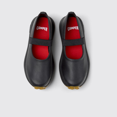 Overhead view of Pelotas Athens Black Leather Sneakers for Women.