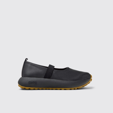 Side view of Pelotas Athens Black Leather Sneakers for Women.