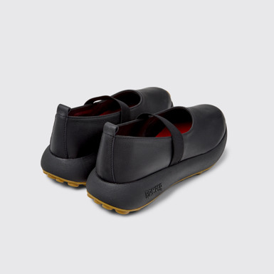 Back view of Pelotas Athens Black Leather Sneakers for Women.