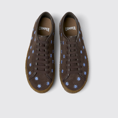 Overhead view of Peu Terreno Brown Suede and Leather Shoes for Women.