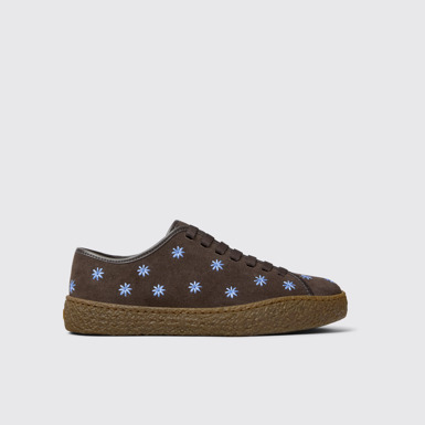 Side view of Peu Terreno Brown Suede and Leather Shoes for Women.