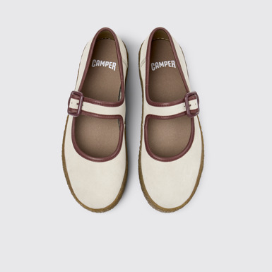 Peu Terreno Ballerines beiges en cuir et en daim pour femme.