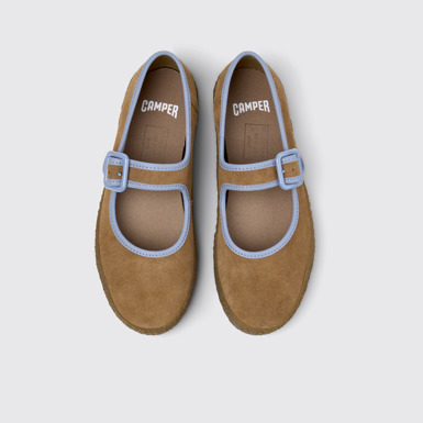 Overhead view of Peu Terreno Brown Suede and Leather Ballerinas for Women.