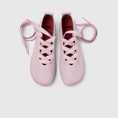 Overhead view of Right Nina Pink Leather Ballerinas for Women.