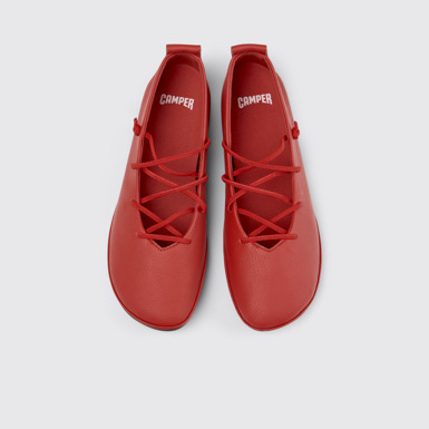 Overhead view of Right Nina Red Leather Ballerinas for Women.