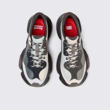 Twins Szaro-czarne sneakersy damskie ze skóry i nubuku.
