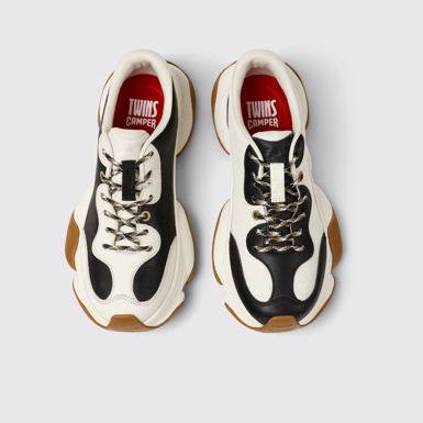 Overhead view of Twins White Leather Sneakers for Women.