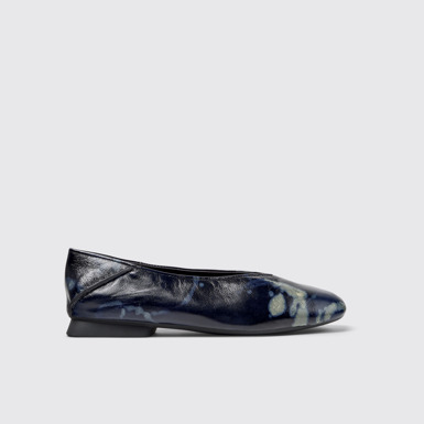 Side view of Casi Myra Black and Gray Leather Ballerinas for Women.