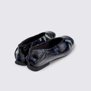 Back view of Casi Myra Blue and Gray Leather Ballerinas for Women.