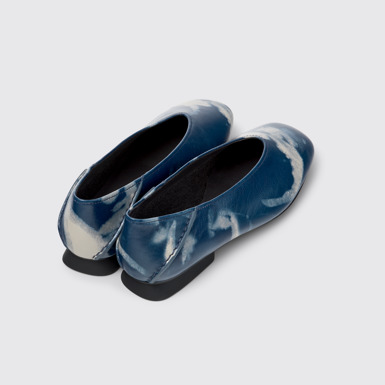 Back view of Casi Myra Blue and Gray Leather Ballerinas for Women.