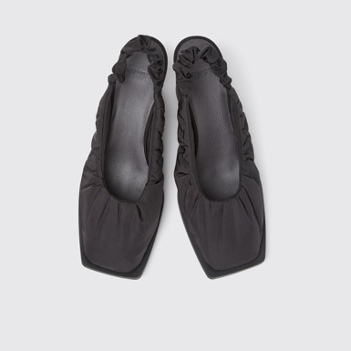 Overhead view of Karole Black Textile Semi-Open Shoes for Women.