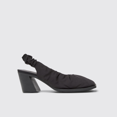 Side view of Karole Black Textile Semi-Open Shoes for Women.