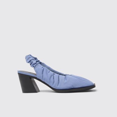 Side view of Karole Blue Textile Semi-Open Shoes for Women.