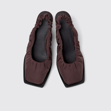 Overhead view of Karole Burgundy Textile Semi-Open Shoes for Women.
