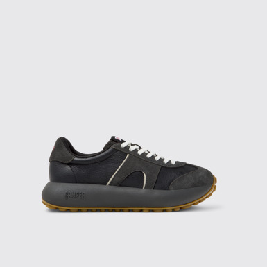 Side view of Pelotas Athens Black and Gray Leather and Nubuck Sneakers for Women.