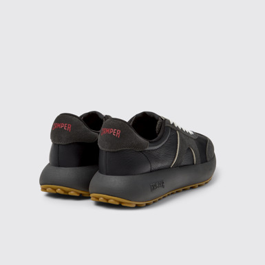 Back view of Pelotas Athens Black and Gray Leather and Nubuck Sneakers for Women.
