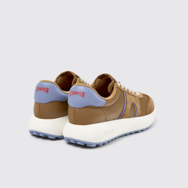 Back view of Pelotas Athens Brown and Blue Leather and Nubuck Sneakers for Women.