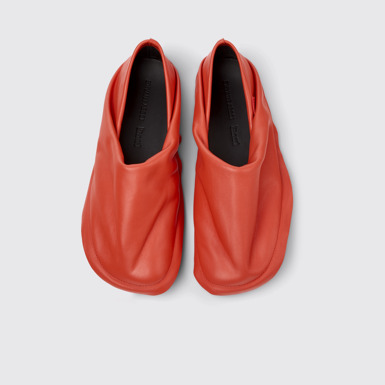 Overhead view of Camper x ISSEY MIYAKE - Peu Form Red Leather Women's Shoe.