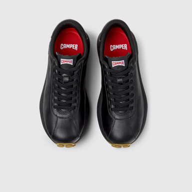 Overhead view of Pelotas Athens Black Leather Sneaker for Women.