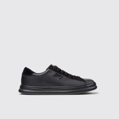 Side view of Runner Black Leather and Nubuck Sneakers for Women.