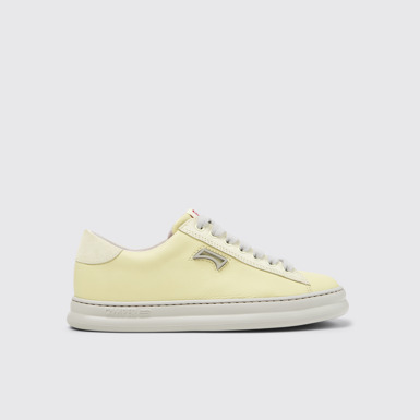 Runner 女裝黃色皮革和磨砂革運動鞋。