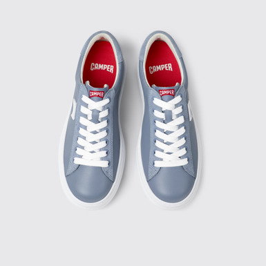 Overhead view of Runner Blue Leather and Nubuk Sneakers for Women.