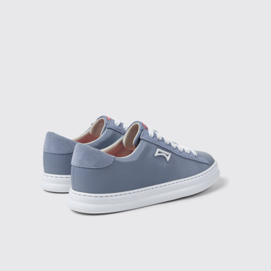 Back view of Runner Blue Leather and Nubuk Sneakers for Women.