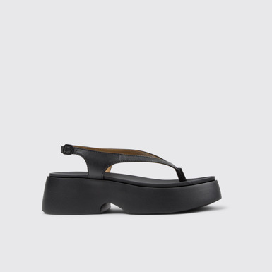 Side view of Tasha Black Leather Sandals for Women.