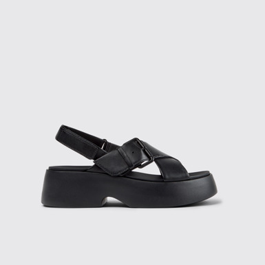 Side view of Tasha Black Leather Sandals for Women.