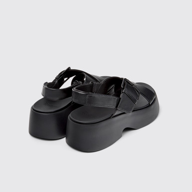 Back view of Tasha Black Leather Sandals for Women.