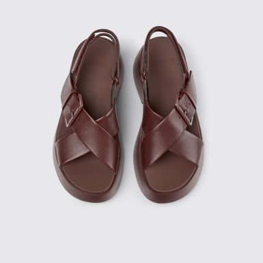 Tasha Sandalias de piel burdeos para mujer.