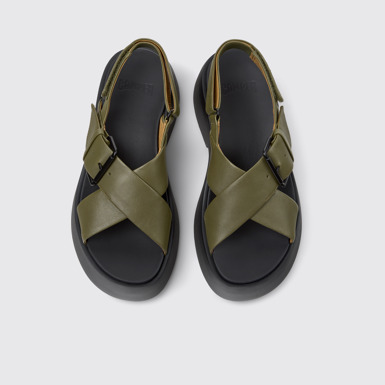 Overhead view of Tasha Green Leather Sandals for Women.