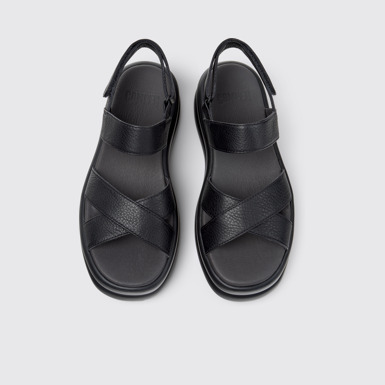 Overhead view of Pelotas Flota Up Black Leather Sandals for Women.