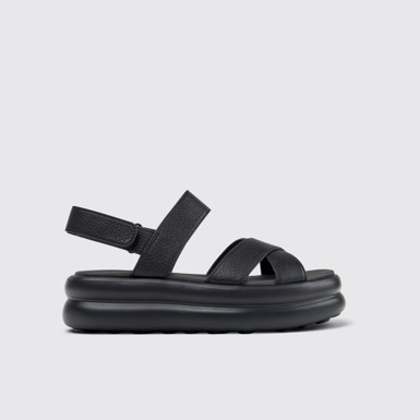 Side view of Pelotas Flota Up Black Leather Sandals for Women.