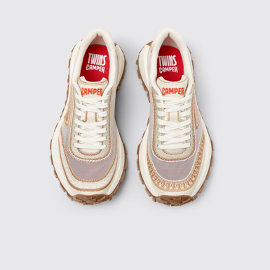 Overhead view of Twins Beige and Brown Textile Sneakers for Women.