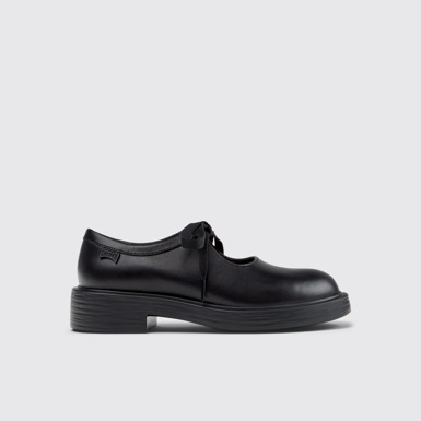 Side view of Dean Black Leather Semi-Open Shoes for Women.