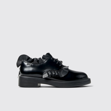 Side view of Dean Black Leather Shoes for Women.