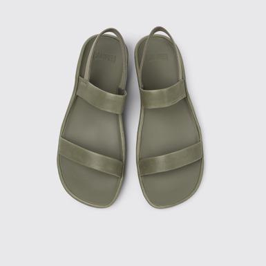 Overhead view of Right Isla Green Leather Sandals for Women.