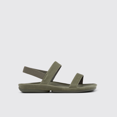 Side view of Right Isla Green Leather Sandals for Women.