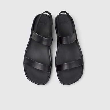 Overhead view of Right Isla Black Leather Sandals for Women.