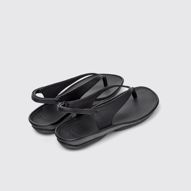 Back view of Right Isla Black Leather Sandals for Women.