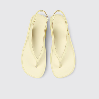 Overhead view of Right Isla Yellow Leather Sandals for Women.