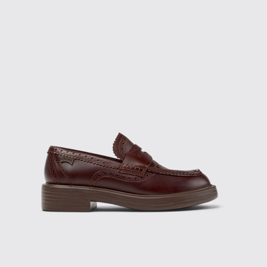 Side view of Twins Brown Leather Moccasins for Women.